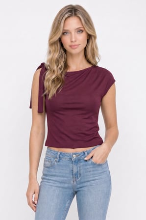 Kadın Slim Fit Dar Kesim Kısa Kollu Kayık Yaka Bordo Bluz