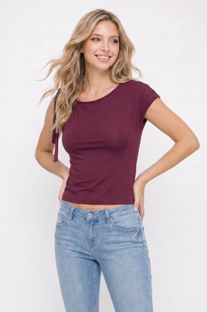 Kadın Slim Fit Dar Kesim Kısa Kollu Kayık Yaka Bordo Bluz