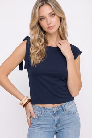 Kadın Slim Fit Dar Kesim Kısa Kollu Kayık Yaka Lacivert Bluz