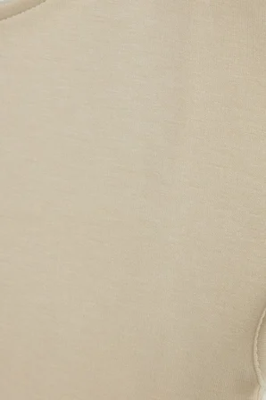 Kadın Slim Fit Dar Kesim Kısa Kollu Kayık Yaka Bej  Bluz