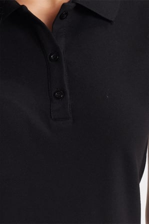 Kadın Slim Fit Dar Kesim %100 Pamuk Polo Yaka Siyah Pike Tişört 