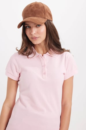 Kadın Slim Fit Dar Kesim %100 Pamuk Polo Yaka Pembe Pike Tişört 