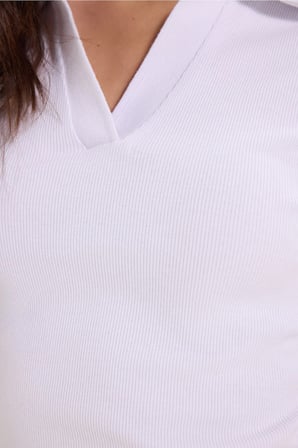 Kadın Slim Fit Dar Kesim Pamuklu Kısa Kollu Beyaz Polo Yaka Tişört