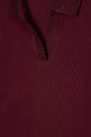 Kadın Slim Fit Dar Kesim Pamuklu Kısa Kollu Bordo Polo Yaka Tişört
