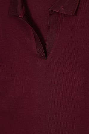Kadın Slim Fit Dar Kesim Pamuklu Kısa Kollu Bordo Polo Yaka Tişört