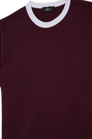 Erkek Regular Fit Klasik Kesim %100 Pamuk Kısa Kollu Bisiklet Yaka Bordo Tişört