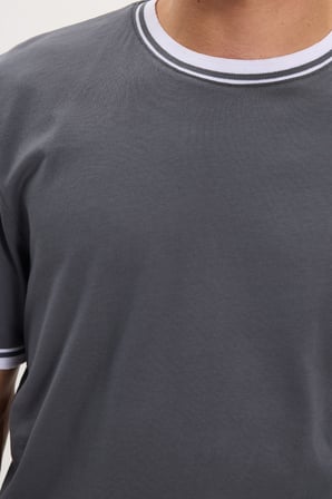 Erkek Regular Fit Rahat Kesim Bisiklet Yaka %100 Pamuk Gri Tişört