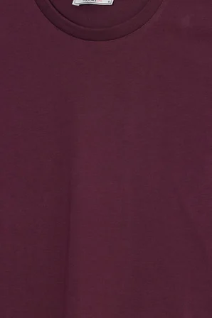 Kadın Relax Fit Rahat Kesim %100 Pamuk Bisiklet Yaka Bordo Tişört