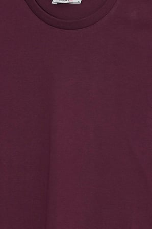 Kadın Relax Fit Rahat Kesim %100 Pamuk Bisiklet Yaka Bordo Tişört