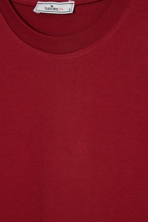 Kadın Relax Fit Rahat Kesim %100 Pamuk Bisiklet Yaka Bordo Tişört