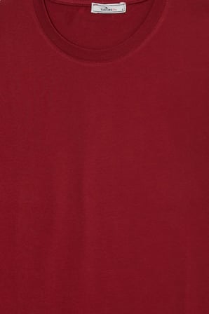 Kadın Relax Fit Rahat Kesim Kısa Kollu Bisiklet Yaka Bordo Tişört