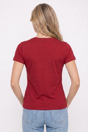 Kadın Relax Fit Rahat Kesim Kısa Kollu Bisiklet Yaka Bordo Tişört