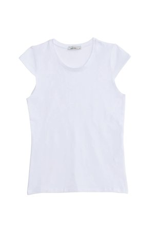 Kadın Slim Fit Dar Kesim Pamuklu Likralı Bisiklet Yaka Ay Kol Beyaz Tişört