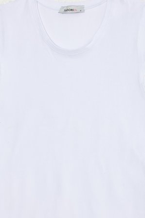 Kadın Slim Fit Dar Kesim Pamuklu Likralı Bisiklet Yaka Ay Kol Beyaz Tişört