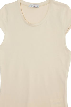 Kadın Slim Fit Dar Kesim Pamuklu Likralı Bisiklet Yaka Ay Kol Sarı Tişört