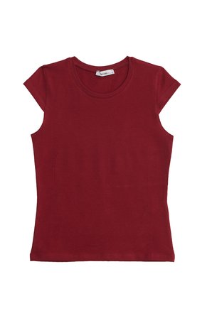 Kadın Slim Fit Dar Kesim Pamuklu Likralı Bisiklet Yaka Ay Kol Bordo Tişört