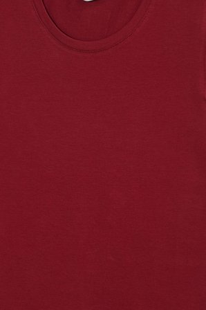 Kadın Slim Fit Dar Kesim Pamuklu Likralı Bisiklet Yaka Ay Kol Bordo Tişört