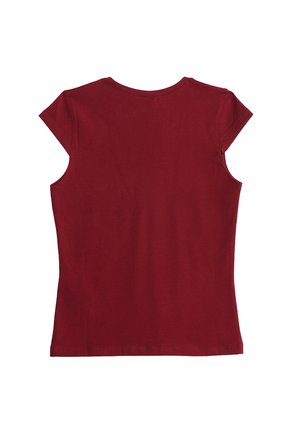 Kadın Slim Fit Dar Kesim Pamuklu Likralı Bisiklet Yaka Ay Kol Bordo Tişört