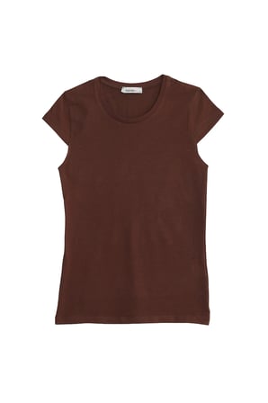 Kadın Slim Fit Dar Kesim Pamuklu Likralı Bisiklet Yaka Ay Kol Kahverengi Tişört