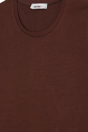 Kadın Slim Fit Dar Kesim Pamuklu Likralı Bisiklet Yaka Ay Kol Kahverengi Tişört