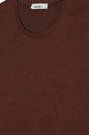 Kadın Slim Fit Dar Kesim Pamuklu Likralı Bisiklet Yaka Ay Kol Kahverengi Tişört