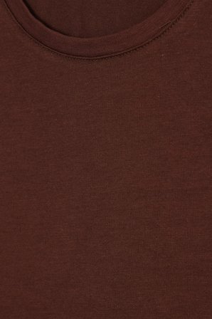 Kadın Slim Fit Dar Kesim Pamuklu Likralı Bisiklet Yaka Ay Kol Kahverengi Tişört