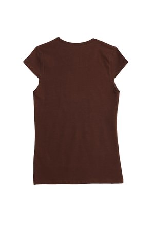 Kadın Slim Fit Dar Kesim Pamuklu Likralı Bisiklet Yaka Ay Kol Kahverengi Tişört