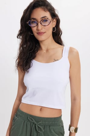 Kadın Slim Fit Dar Kesim Likralı Beyaz Crop Atlet 