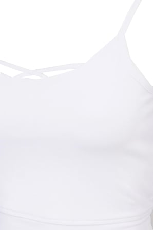 Kadın Slim Fit Dar Kesim Pamuklu İnce Askılı Beyaz Crop Atlet