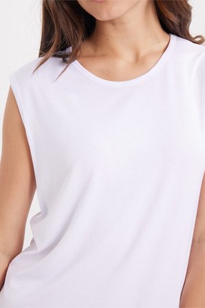 Kadın Relax Fit Rahat Kesim Bisiklet Yaka Beyaz Atlet