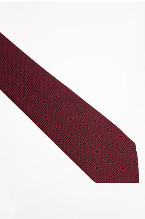 Erkek Bordo Geometrik Desenli Kravat ve Cep Mendili Takımı