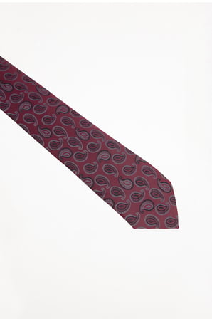 Erkek Bordo Paisley Desenli Klasik Kravat ve Cep Mendili Takımı