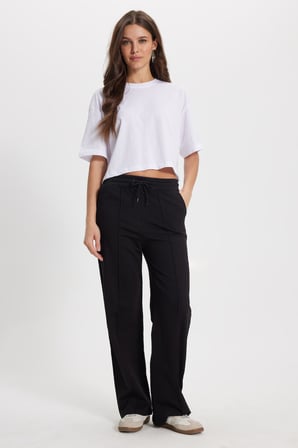 Kadın Slim Fit Dar Kesim %100 Pamuk Kısa Kollu Bisiklet Yaka Beyaz Crop Tişört
