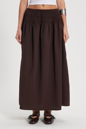 Kadın Slim Fit Dar Kesim Pamuklu Beli Lastikli Kahverengi Etek