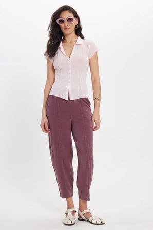 Kadın Slim Fit Dar Kesim Kısa Kollu Gömlek Yaka Pembe Gömlek