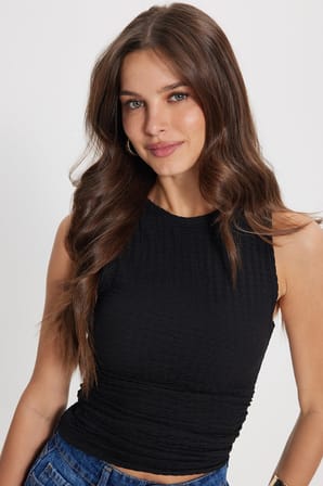 Kadın Slim Fit Dar Kesim Bürümcük Kumaş Likralı Siyah Askılı Bluz