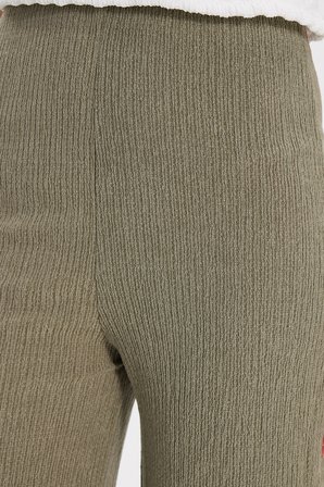 Kadın Regular Fit Klasik Kesim Beli Lastikli Desenli Yeşil Palazzo Pantolon
