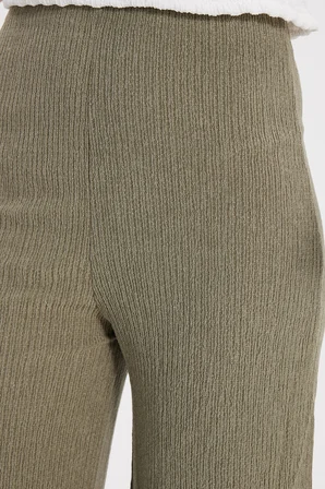 Kadın Regular Fit Klasik Kesim Beli Lastikli Desenli Yeşil Palazzo Pantolon