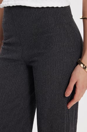 Kadın Regular Fit Klasik Kesim Beli Lastikli Desenli Antrasit Palazzo Pantolon