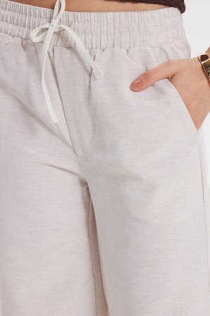 Kadın Regular Fit Klasik Kesim Pamuklu Beli Bağcıklı Lastikli Keten Görünümlü Taş Palazzo Pantolon