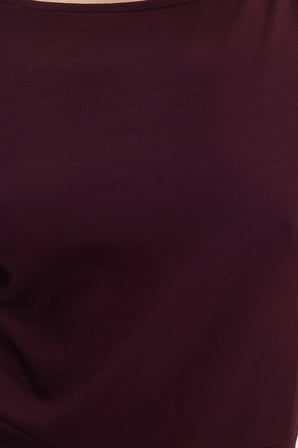 Kadın Slim Fit Dar Kesim Kısa Kollu Kayık Yaka Mürdüm Tişört