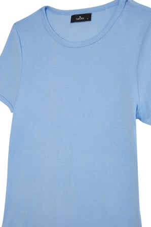 Kadın Slim Fit Dar Kesim %100 Pamuk Kısa Kol Bisiklet Yaka Mavi Tişört