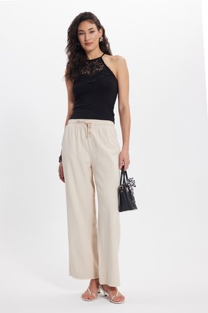 Kadın Slim Fit Dar Kesim Kolsuz Bİsiklet Yaka Dantelli Sırt Detaylı Siyah Bluz