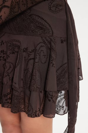 Kadın Slim Fit Dar Kesim Beli Lastikli Dantelli Likralı Kahverengi Etek 