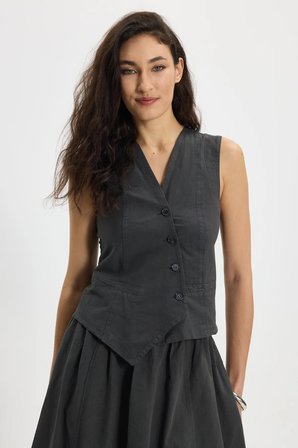 Kadın Slim Fit Dar Kesim %100 Pamuk V Yaka Çift Cepli Antrasit Etek Yelek Takım