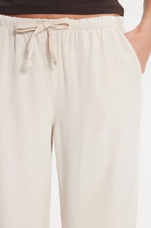Kadın Relax Fit Rahat Kesim %100 Pamuk Salaş Beli Bağcıklı Lastikli 2 İplik Çift Cepli Taş Pantolon