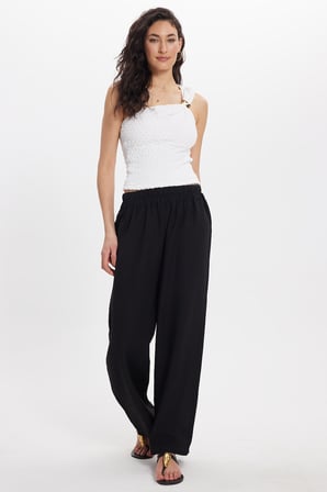 Kadın Relax Fit Rahat Kesim Beli Lastikli Siyah Pantolon