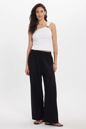 Kadın Relax Fit Rahat Kesim Beli Lastikli Siyah Pantolon