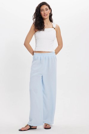 Kadın Relax Fit Rahat Kesim Beli Lastikli Mavi Pantolon