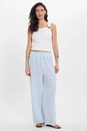 Kadın Relax Fit Rahat Kesim Beli Lastikli Mavi Pantolon